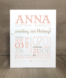 Counting Our Blessings Custom Baby Stats Print